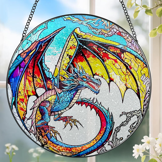 Stained Glass Window Hanging, Stained Glass Suncatcher, Dragon Sun Catcher, Window Decor, Dragon Lover Gift, Gifts for Fathers Day, Christmas or Birthday Gift, Gifts for Him Dad Grandfather Son