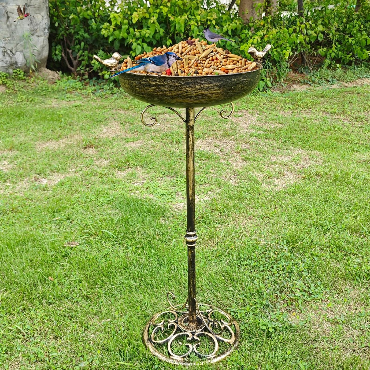Cast Iron Bird Bath, Bird Baths for Outdoor, Metal Bird Bath with Bird Statues Bird Bath and Bird Feeder Bowl Tray Yard Garden Lawn Outside Decoration