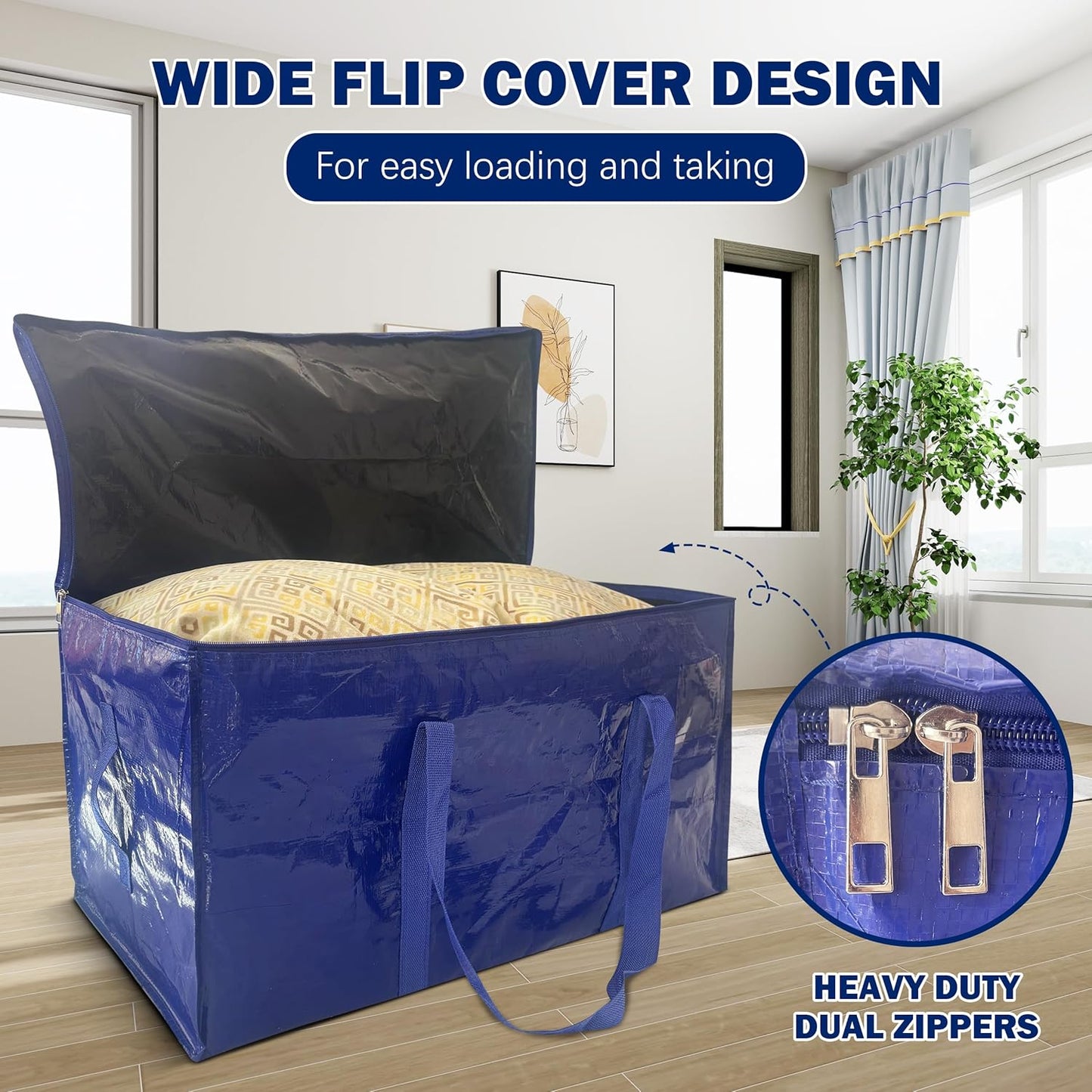 16 Pack Extra Heavy Duty Large Moving Bags with Strong Zipper & Carrying Handles, Sturdy Clothes Storage Bag Totes Bins, Packing Bags Moving Boxes College Moving Supplies, Dark Blue - 24 gal