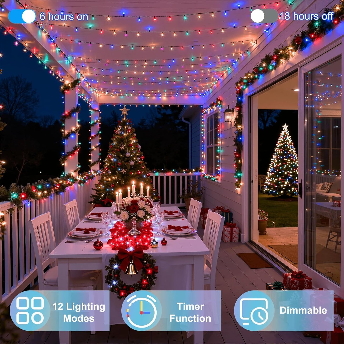 1500LED Christmas Lights Outdoor Use, 470ft 12 Modes Multicolor LED String Lights with Timer Dimmable, Waterproof Christmas Tree Lights for Xmas Patio Yard Fence Balcony Garden Decor Multicolor