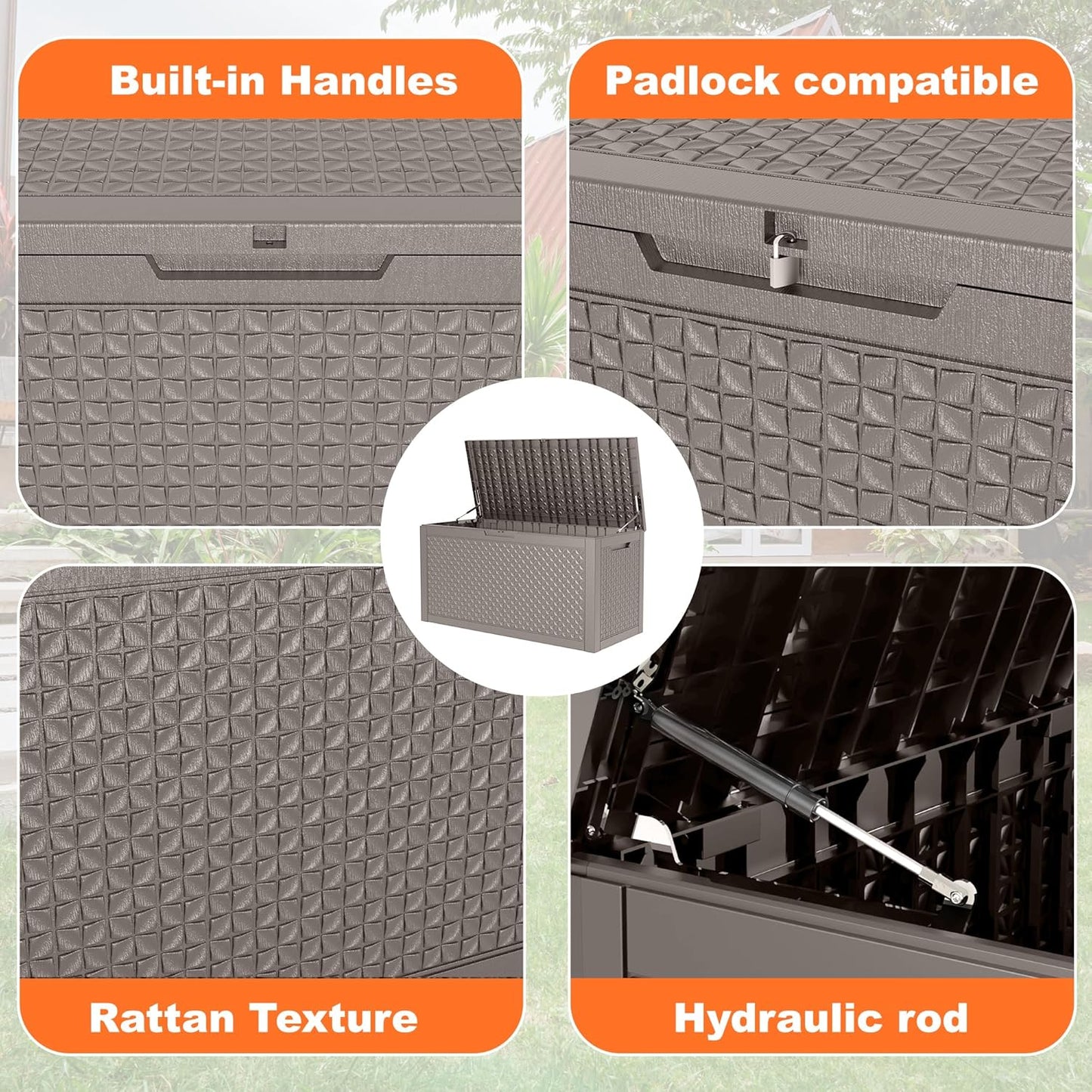 100 Gallon Outdoor Storage Box - Deck Box Waterproof Patio Furniture, Garden Tools, Cushions, Pool Accessories Outside Storage Resin Box