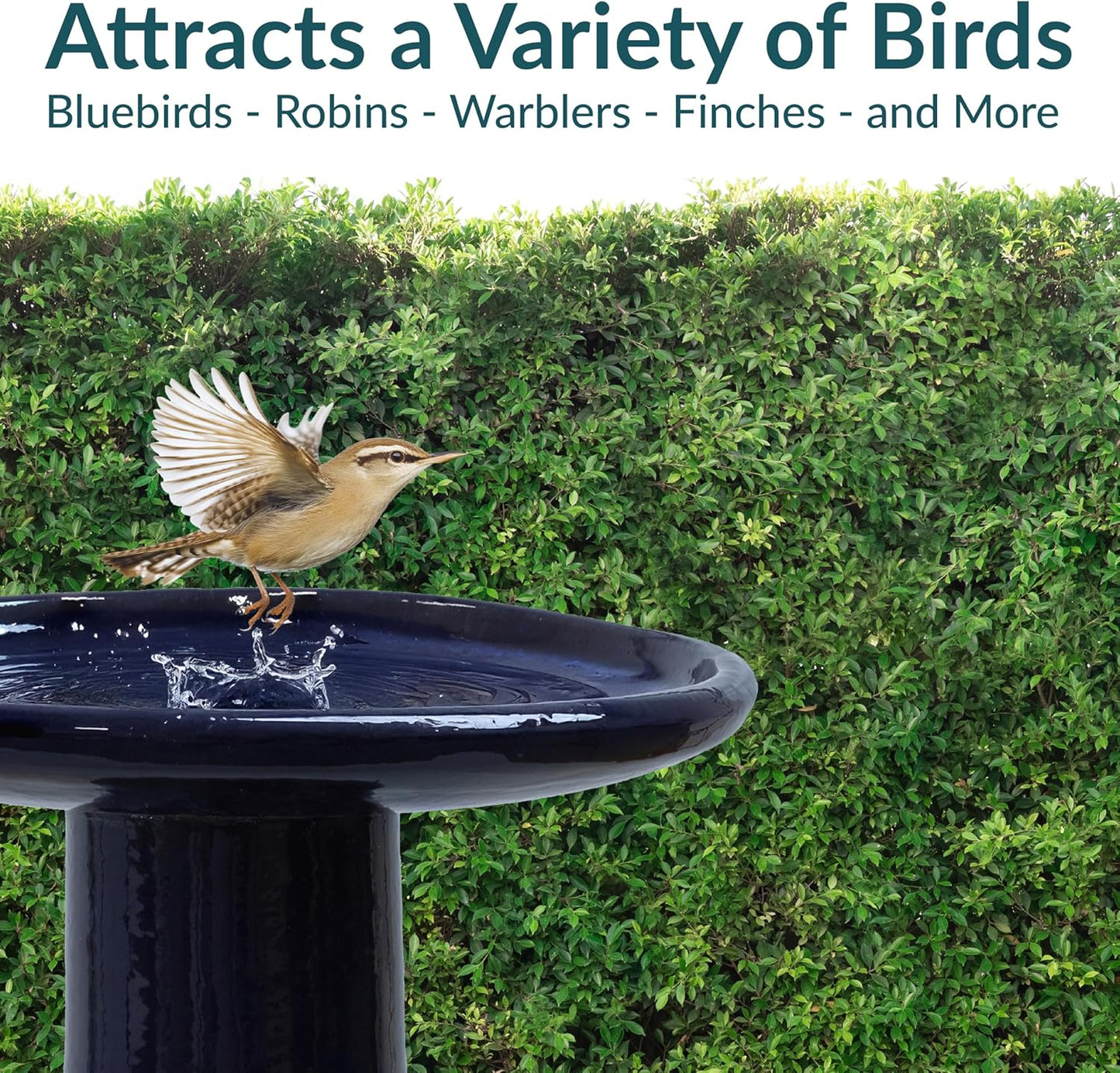 Sunnydaze 21" H Ceramic Bird Bath for Outside - Hand-Painted Outdoor Bird Bath Bowl, UV/Frost-Resistant Finish - Dark Blue - Cut Out Pedestal