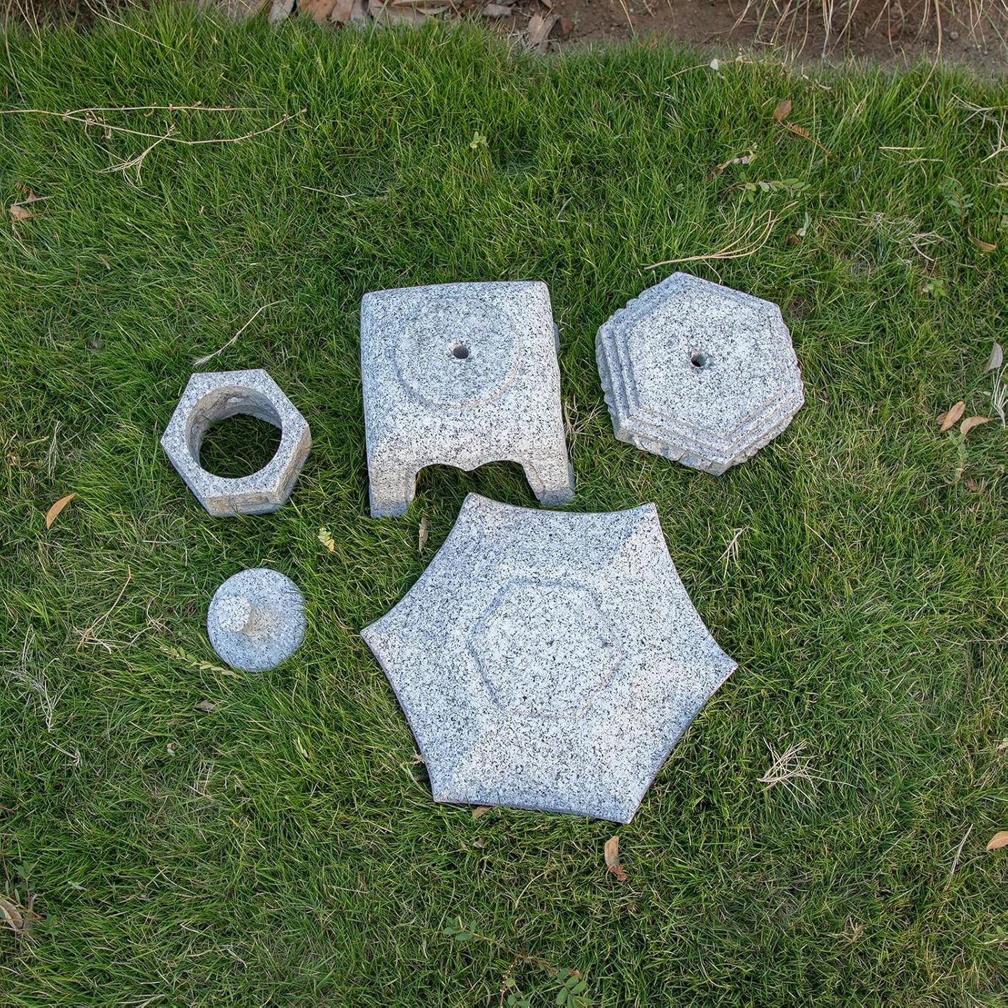 Generic Five Pieces Stone Japanese Lantern, Light Gray, Water Resistant, Granite, 16 inches H x 12.2 inches W x 12.2 inches D, Garden Decoration, Outdoor Lantern