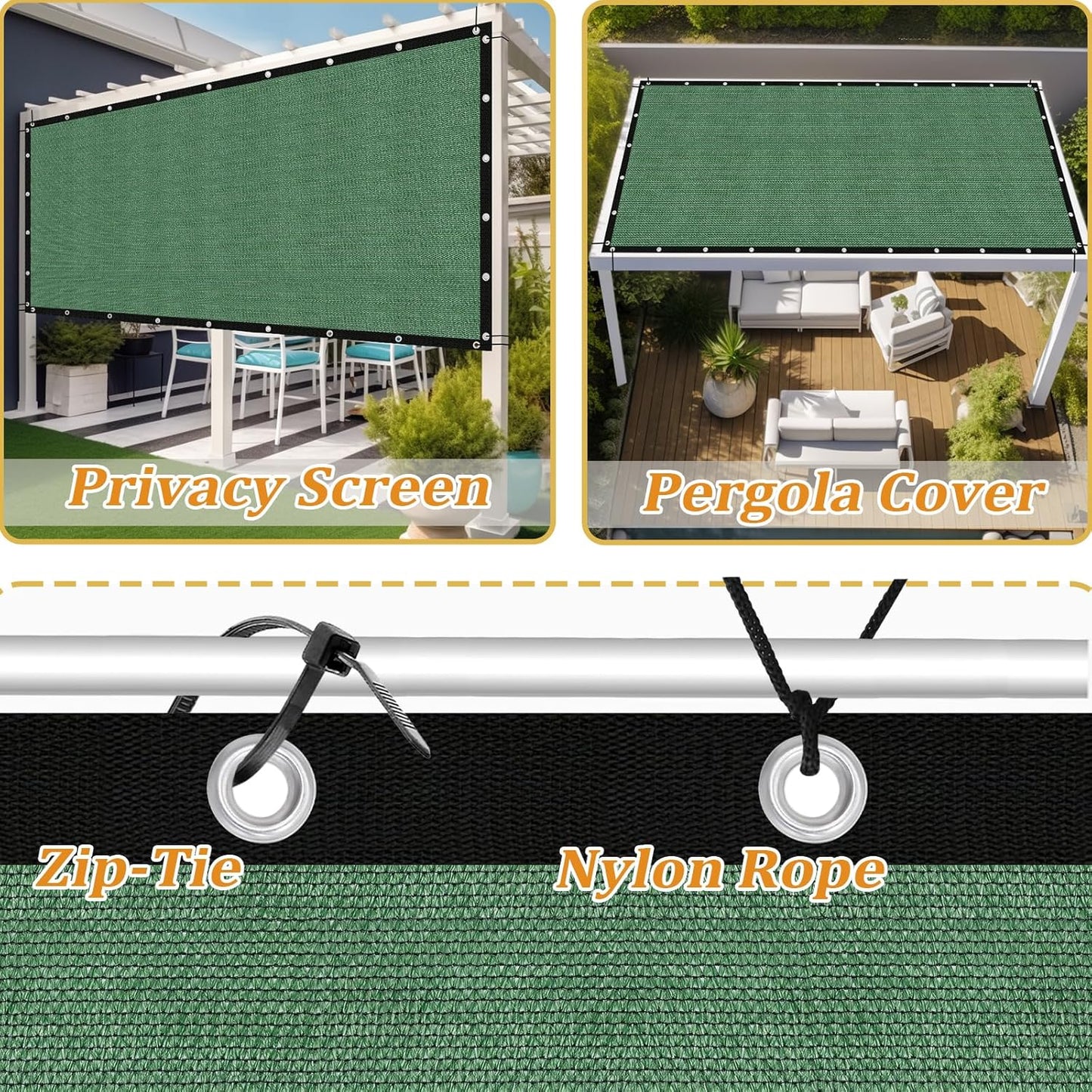Shade&Beyond Customized Size 90% Sun Shade Cloth with Grommets, 6' X 10' Pergola Shade Cover Canopy, Mesh Tarp Sun Screens for Patio, Outdoor, Garden, Backyard GN01, Green