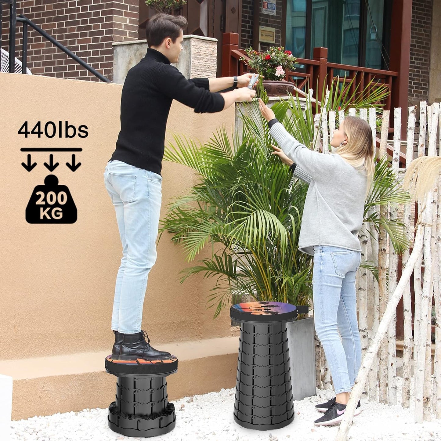 ALEVMOOM Upgraded Portable Collapsible Folding Stool Retractable Telescoping Stool for Adults Sturdy Capacity 440lbs Camping Chair for Outdoor Hiking Garden BBQ