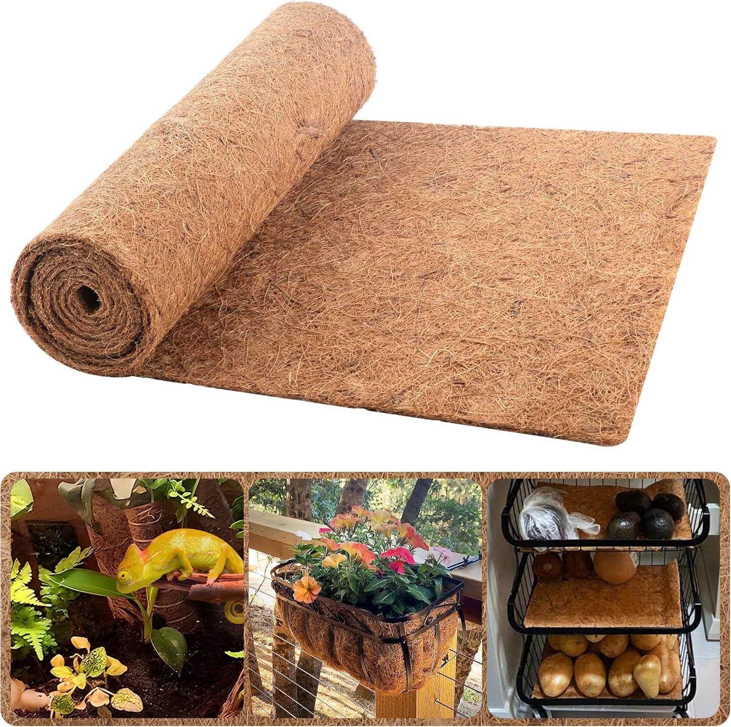 Coco Liner Roll, 16 x 160 Inch Coconut Fiber Liners for Planter Window Box Flower Basket, Natural Coco Coir Sheet Coco Mats for Animal Pet Pad, Reptile Carpet, Garden Decoration