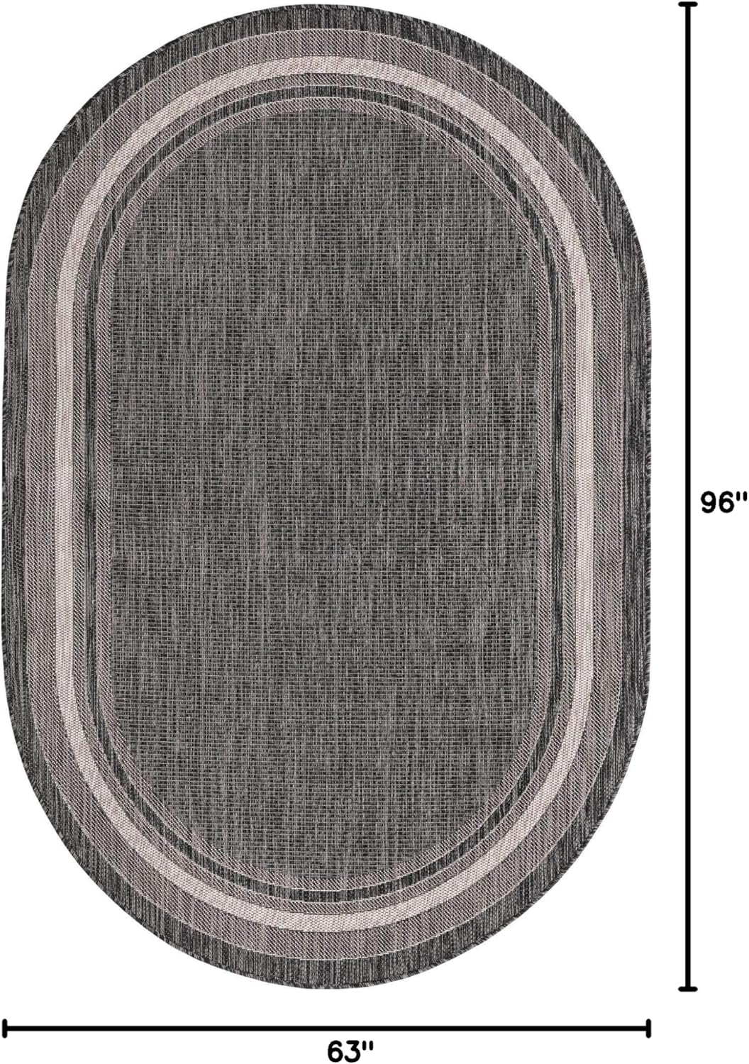 Unique Loom Outdoor Border Collection Area Rug - Soft Border (5' 3" x 8' Oval, Black/ Ivory)