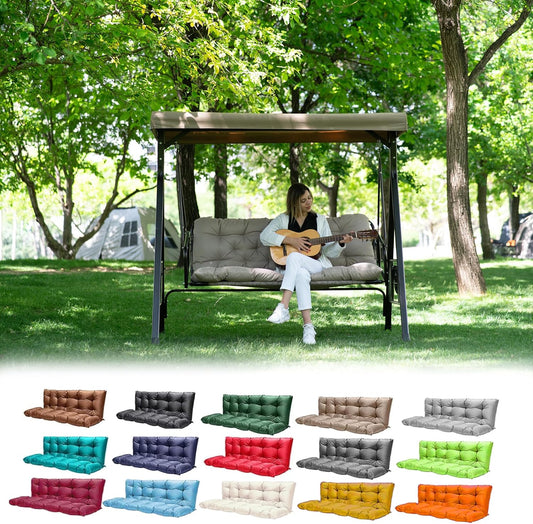 Outdoor Swing Cushions,Waterproof Swing Cushions 3 Seater Replacement with Backrest,Outdoor Thickened Bench Cushion with Ties for Porch,Patio,Backyard,Garden and Lawn (Khaki 60 * 40 in)