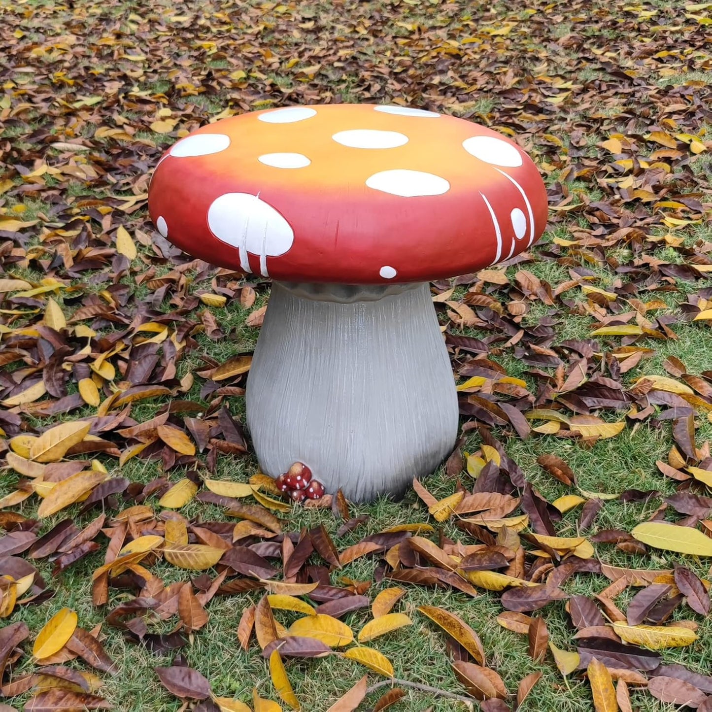 Mushroom Resin Statue 20.8'' High Indoor Outdoor Table Over Sized Sculpture Courtyard Lawn Pond Ornament Garden Outdoor Patio Round Table Stool Decoration Red Mushroom
