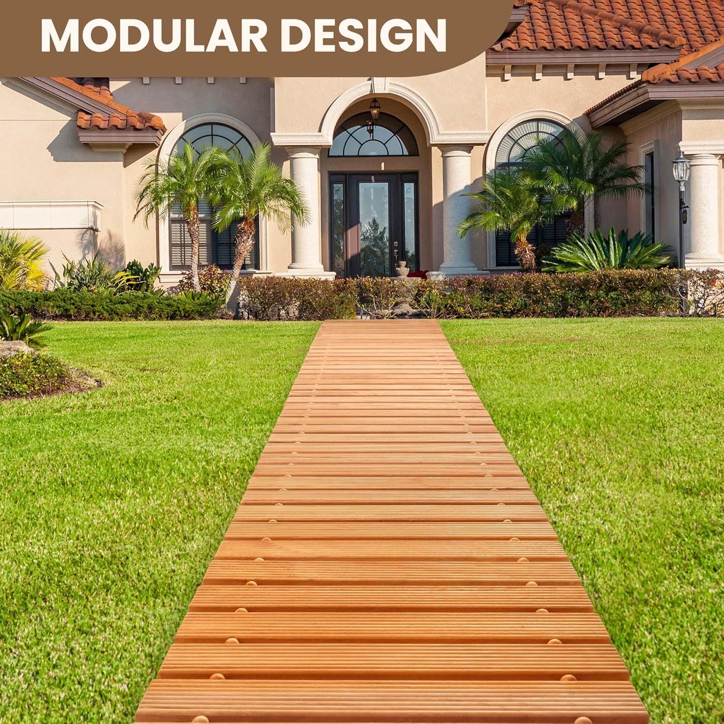 8FT Wooden Garden Pathway, Roll Out Walkway for Patio, Backyard and Outdoor Decor, Weatherproof, Non Slip and Easy to Install, Perfect for Beach, Wedding or Lawn (Natural)