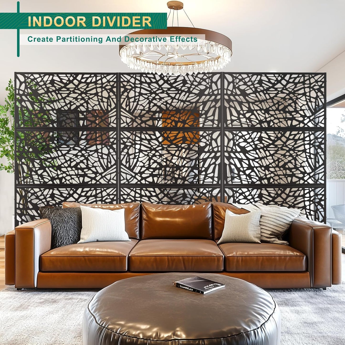 72" H×47" W Metal Privacy Screen Outdoor Privacy Screen Freestanding, Outdoor Privacy Screens and Panels for Patio Lawn Deck, Outdoor Privacy Panels Decorative Privacy Fence(Consists of 3 Panels)