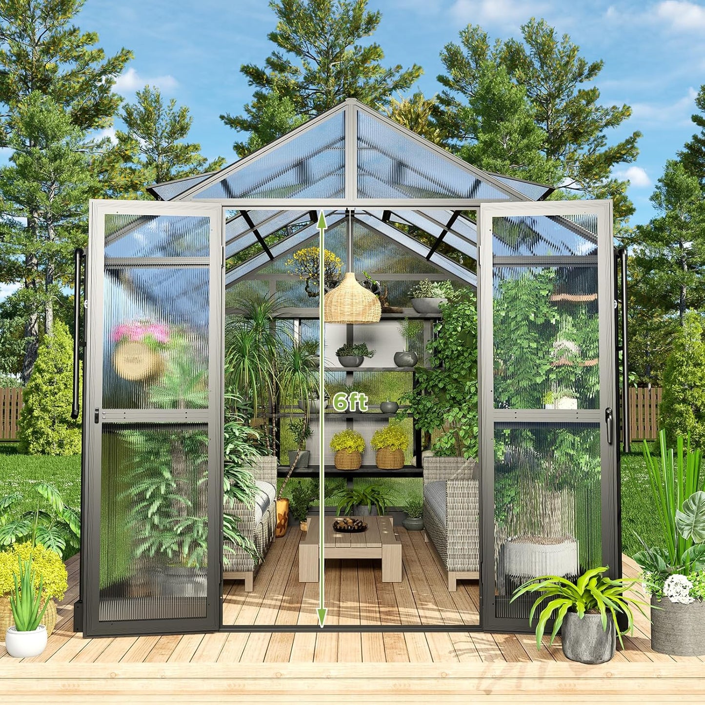 HOWE 8x12x7.5 FT Polycarbonate Greenhouse Double Swing Doors 4 Vents 5.2FT Added Wall Height, Walk-in Large Aluminum Greenhouse Sunroom Winter Greenhouse for Outdoors, Black