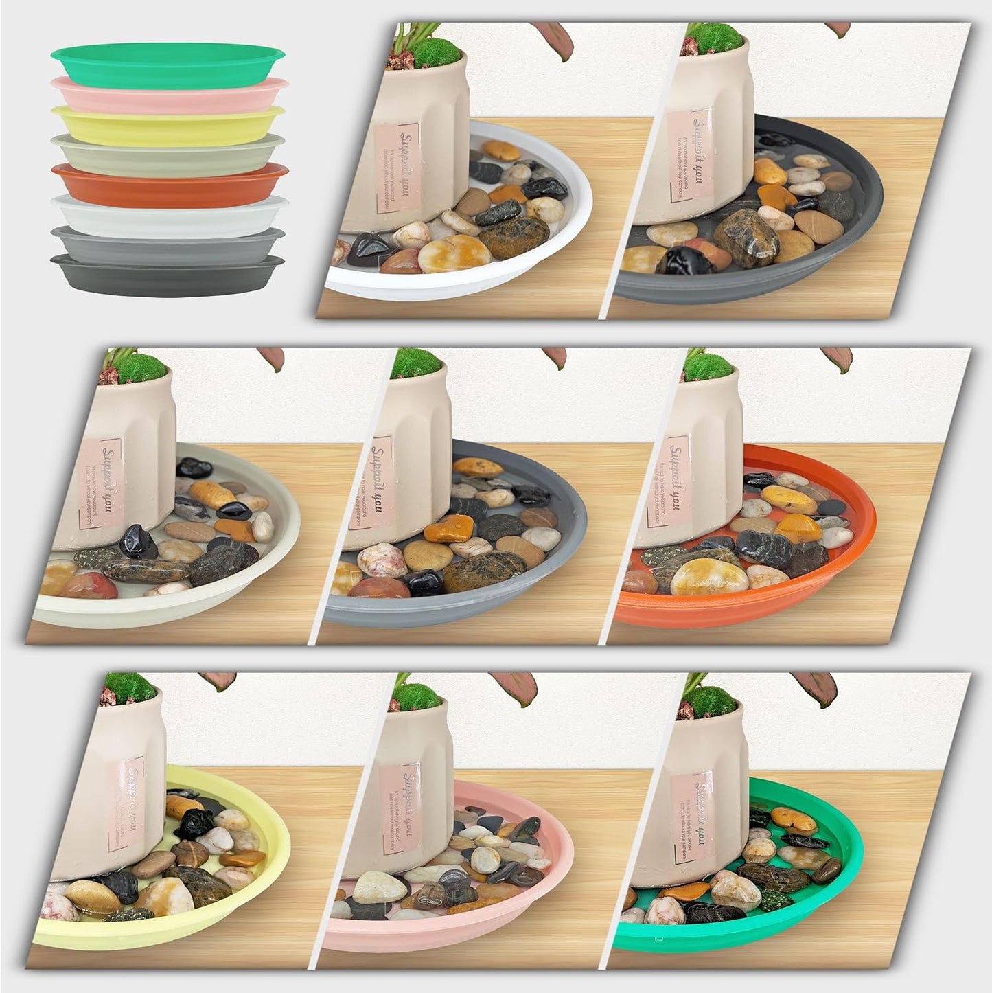 12Pcs Colourful Plant Saucer, 6 8 10 Inch Durable Plastic Plant Tray, Round Plant Pot Saucers, Drip Tray for Indoor and Outdoor Garden, Semi-Clear