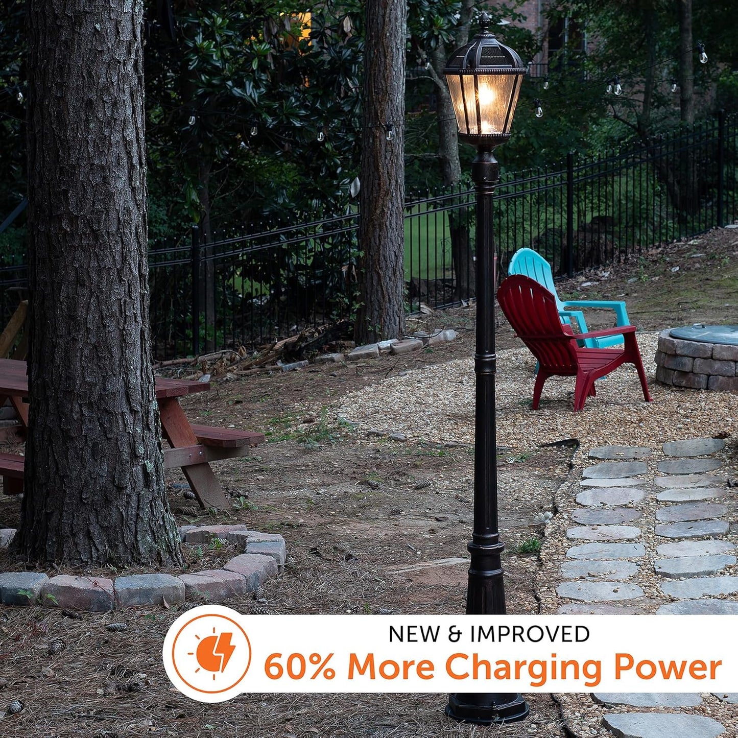 Gama Sonic Outdoor Solar Lamp Post Light, Brushed Bronze Aluminum and Rain Glass Panels, 10-Year Royal Bulb, Warm White LED with Omni-Direction Reflector, 87-inch Height, 98B101 (Upgraded)