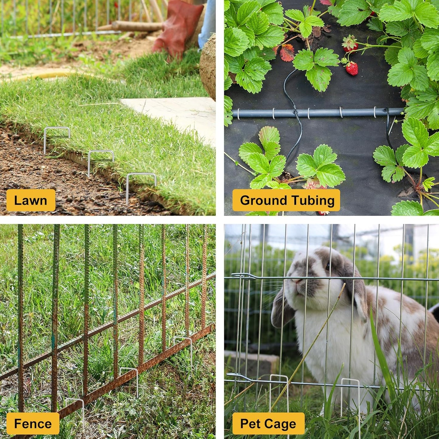 HongWay 60 Pack 4 Inch Landscape Staples, Garden Staples 12 Gauge Galvanized Ground Stakes Lawn Yard Staples SOD U-Shaped Pins for Gardening Irrigation Tubing Landscaping Fabric