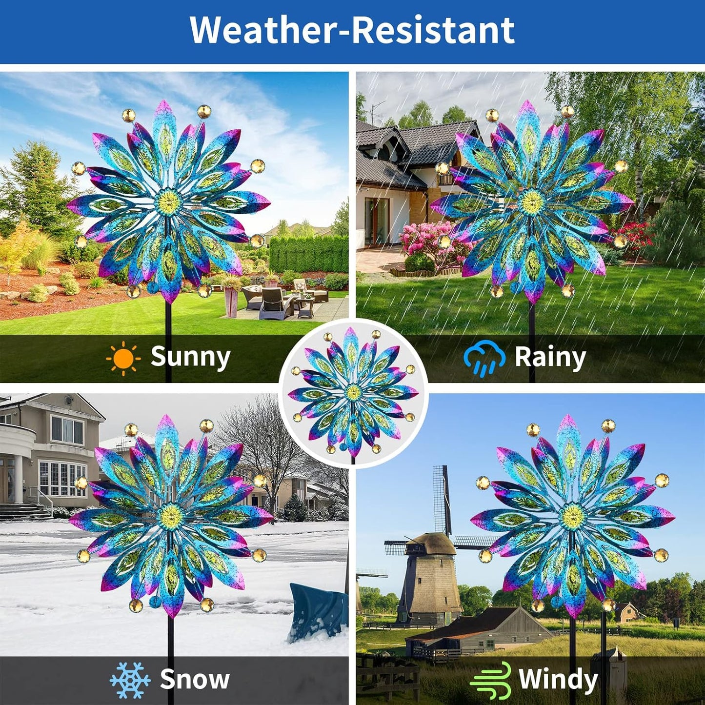 Wind Spinner for Yard and Garden Windmill Outdoor Metal Kinetic Wind Sculpture Dual Direction 360 Degrees Swivel for Yard Patio Lawn Decoration,61 Inch