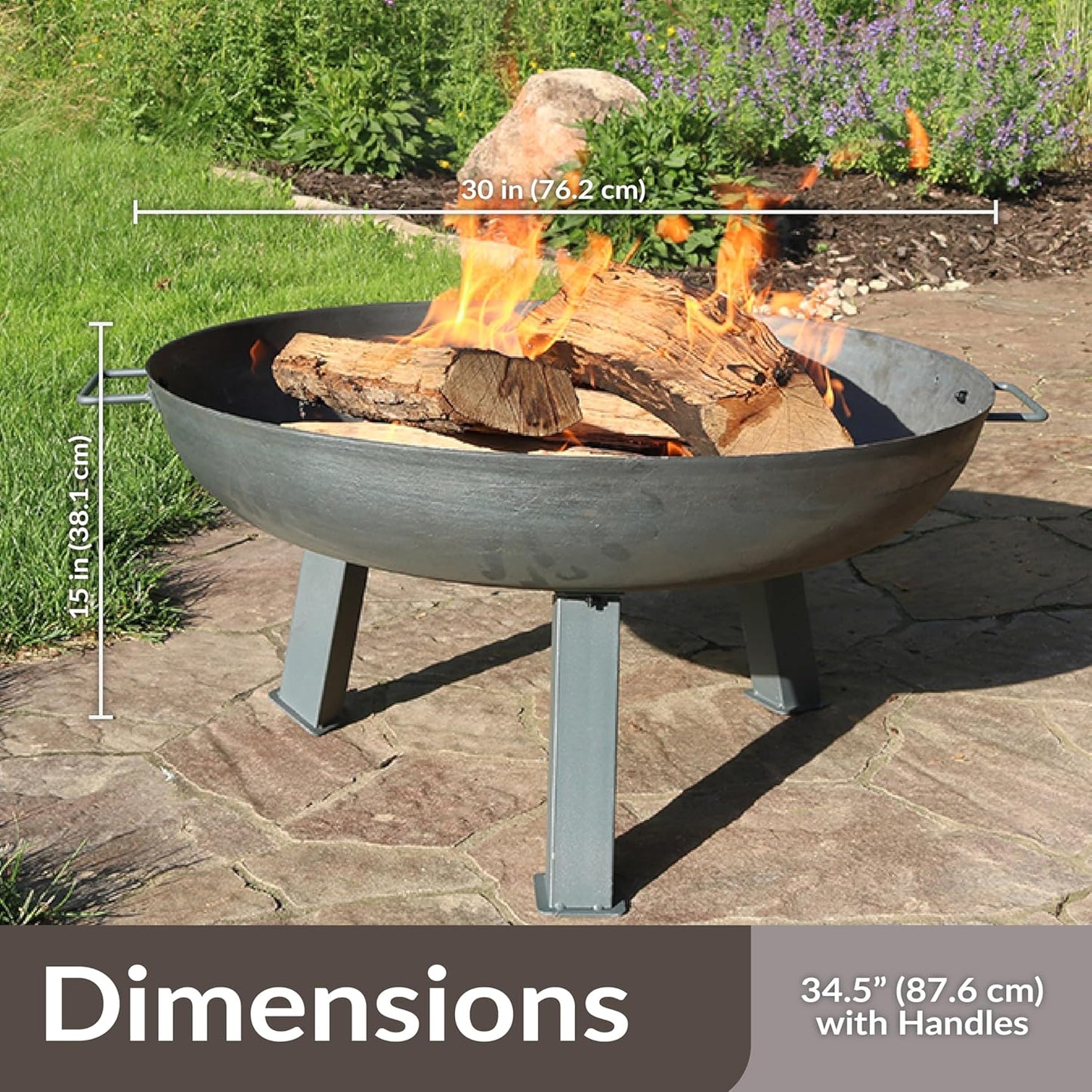 Sunnydaze 30-Inch Cast Iron Heavy-Duty Fire Pit for Outside - Wood-Burning Outdoor Fire Pit Bowl with Handles - Steel Finish