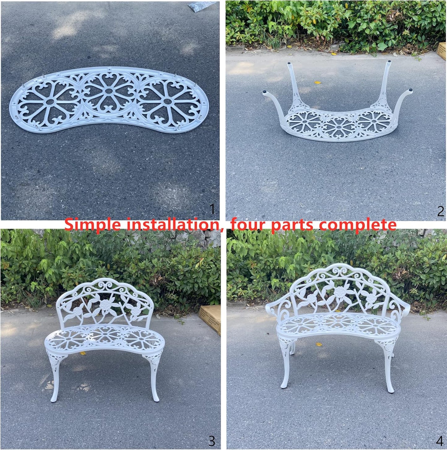 KAILI Garden Bench, Metal Aluminum Rose, Suitable for Garden Porch Park Front Porch Balcony Outdoor (White)