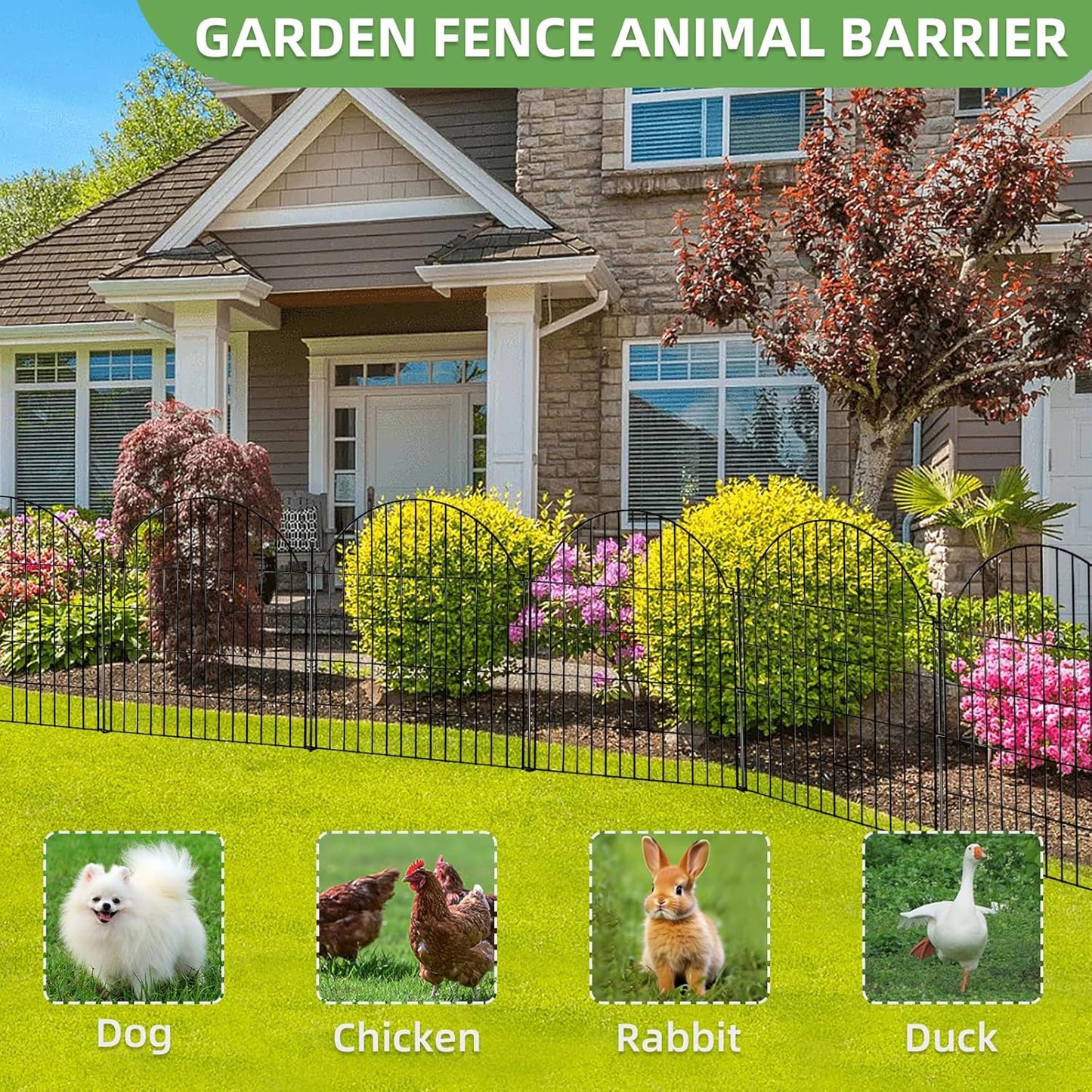 Decorative Metal Garden Fence 10 Panels, 32in (H) x 23.6ft (L) No Dig Dog Fence Outdoor for Yard, Temporary Rustproof Metal Wire Rabbit Dog Garden Border Fencing for Patio