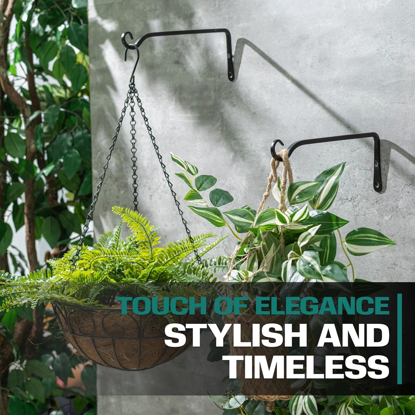 2WAYZ Plant Hanger Bracket for Outdoor - Heavy Duty Hanging Plant Hooks - Forged Wrought Iron Flower Pot Hangers - Black Hanging Hooks for Bird Feeders, Planters, Lanterns - Set of 4