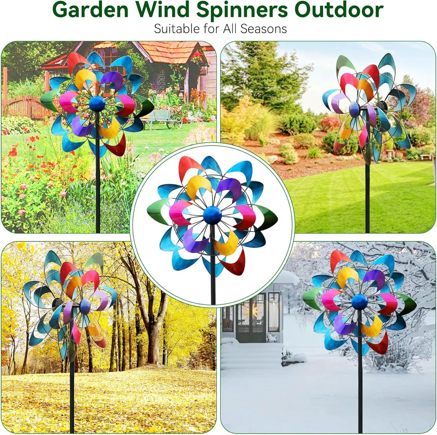 20" Dia Large Wind Spinners, Metal Kinetic Windmill Yard Art, Dual-Sided Colorful Wind Sculptures & Spinners for Outdoor Garden, Lawn Decor, Ideal Gift for Family Friend