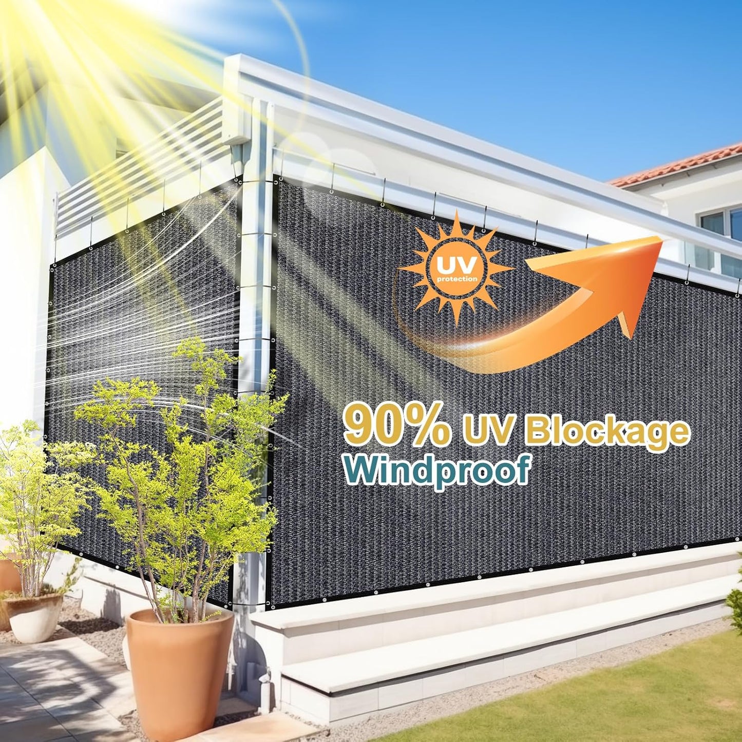 Shade&Beyond 90% Sun Shade Cloth with Grommets, 10' X 16' Pergola Shade Cover Canopy, Mesh Tarp Sun Screens for Patio, Outdoor, Garden, Backyard, Blue Gray