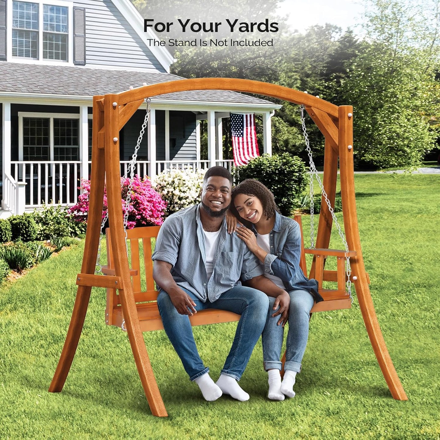 VINGLI Heavy Duty 880 LBS 5 FT Wooden Porch Swing Outdoor, Outdoor Hanging Swing Bench (5 FT, Brown)