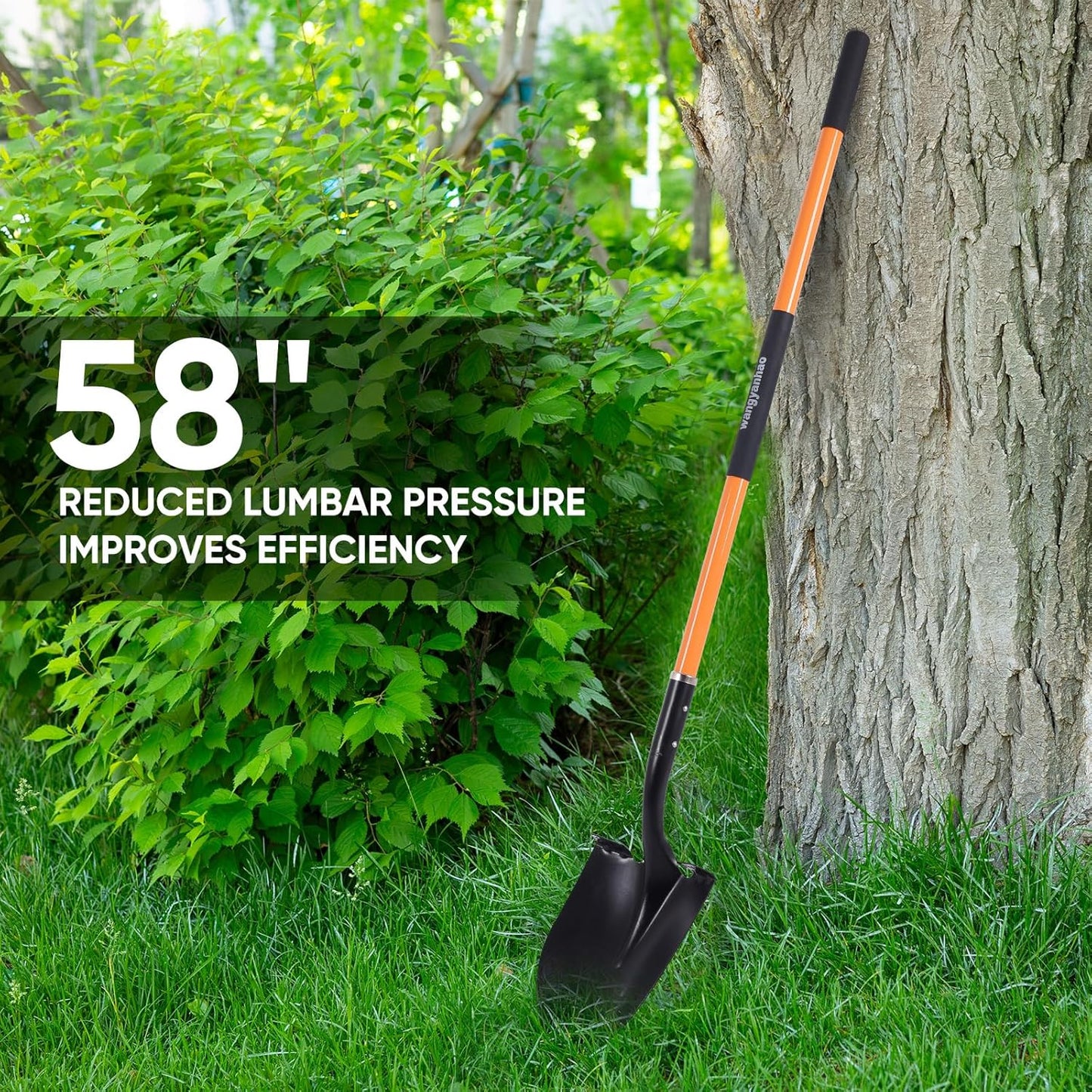 Heavy Duty Garden Shovel, 58-Inch Long Handle, Steel Head with Orange Fiberglass Handle