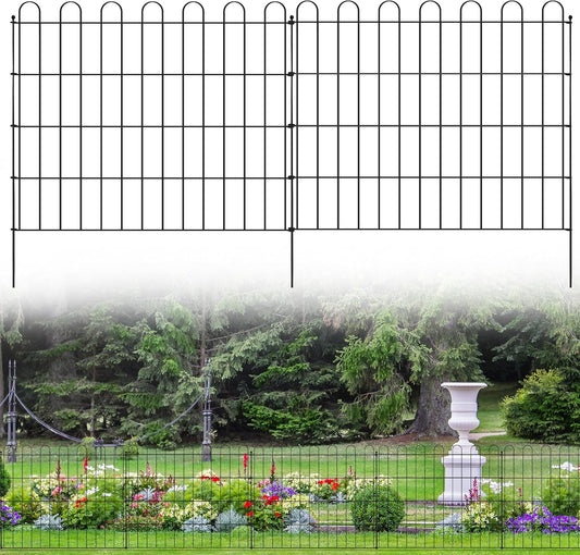 Sunnyglade 10 Panels No Dig Decorative Outdoor Garden Fence for Yard, 24in(H) X 25 ft(L) Animal Barrier Fencing Rustproof Metal Wire Panel Border for Dog, Rabbits or Any Small-Bodied Animal