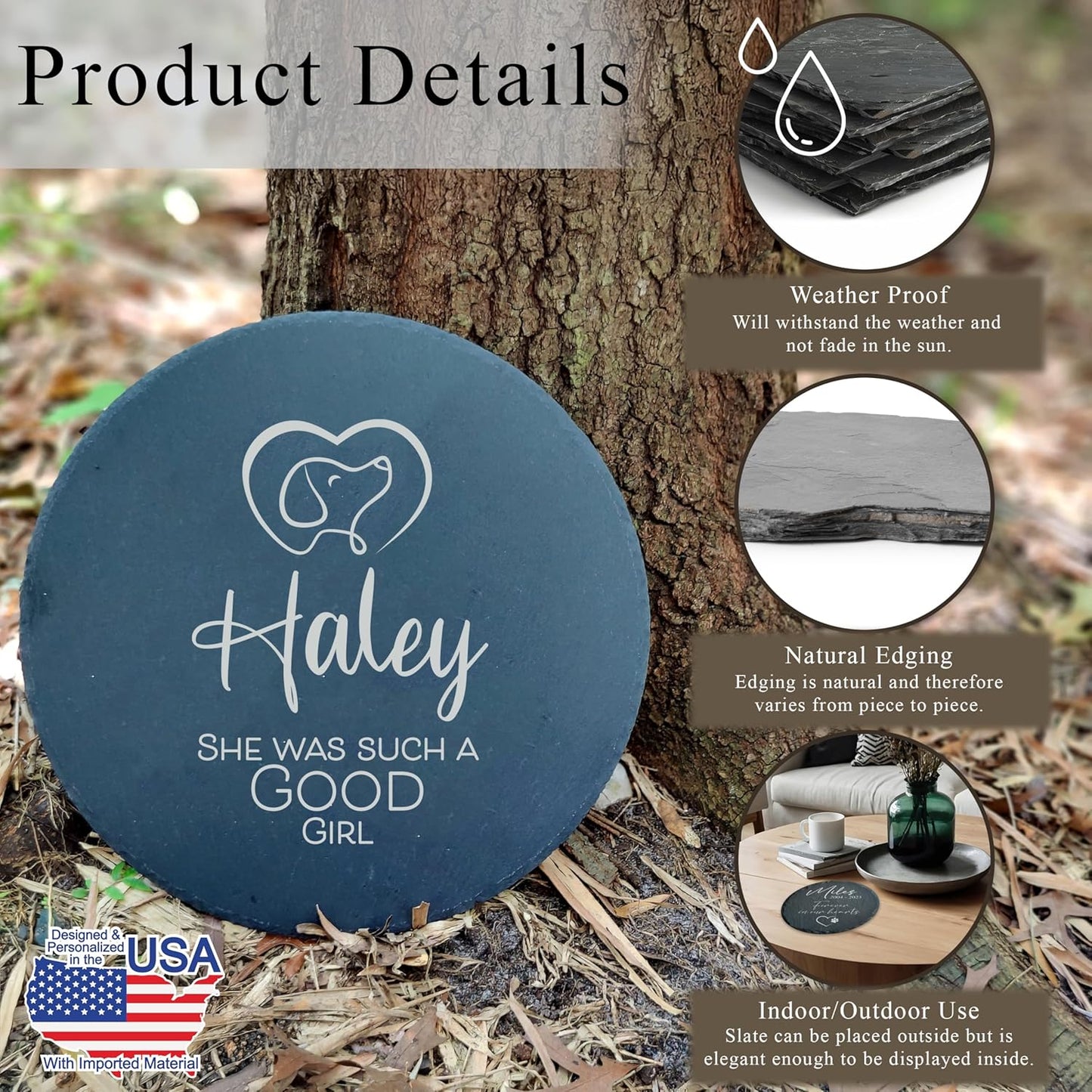 Personalized Pet Memorial Stone for Dogs and Cats | Custom Laser-Etched Weatherproof Garden Grave Marker | Natural Stone Bereavement Headstone Sympathy Gift | 4, 6, 10, or 12 Inch Heart or Circle Shape (A11)