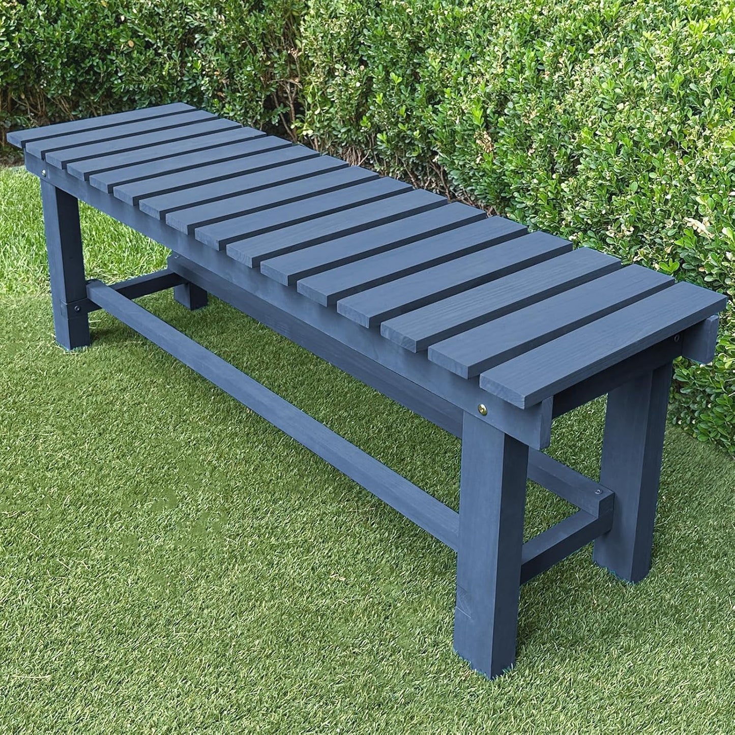 Outdoor Garden Wood Bench, 2-Person Weatherproof Wooden Bench Park Narrow Bench, Never Rot or Fade Waterproof Backless Bench for Entryway, Outdoor, Patio, Porch, Backyard and Park (Blue, 35.5''/90cm)