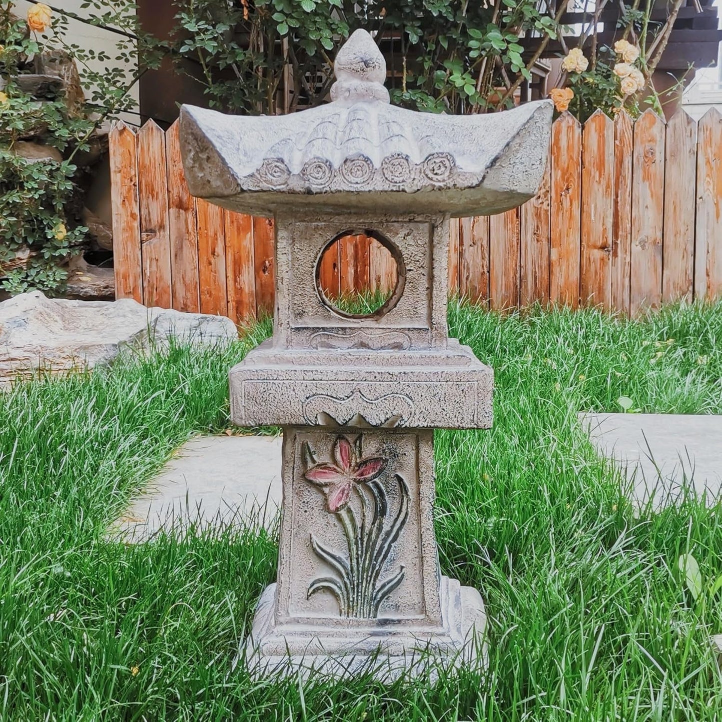 23.6’’High Asian Orchid Pagoda Statue Miniature Tower Lantern Garden Decoration Figurines Outdoor Japanese Decoration Zen Courtyard Landscape