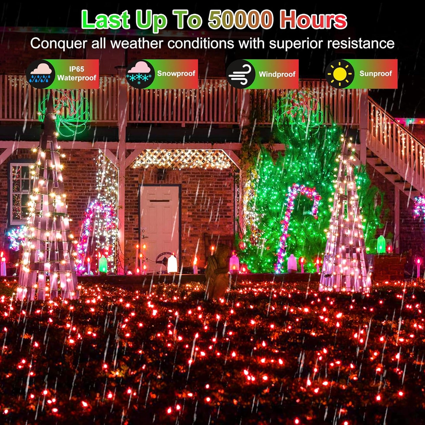 1500 LED Christmas Lights - Outdoor Use, 492ft Fairy Lights with 8 Modes, IP44 Waterproof for Xmas Patio, Yard, Fence, Deck, Balcony, Garden Decor in Red