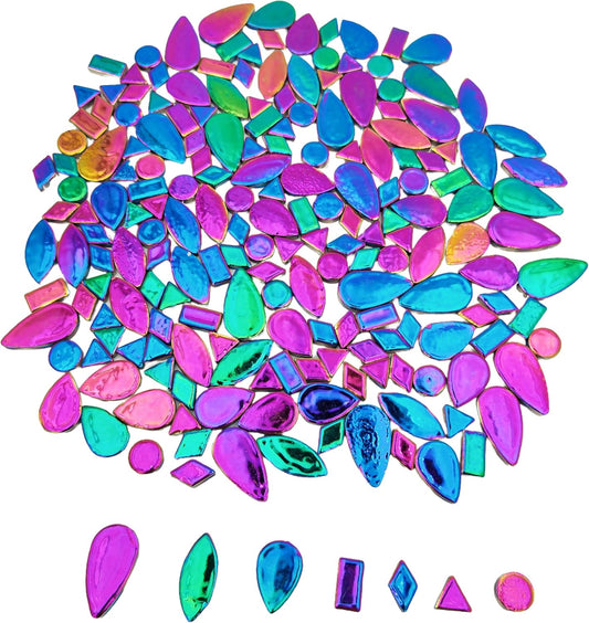 500g/1.1lb Random Color Irregular Ceramics Mosaic Tiles,DIY Making Creative Ceramic Mosaic Tiles for DIY Craft Plates Flowerpots Vases Cups Mosaic Making Supplies (7 Shape Rainbow Mix Color)