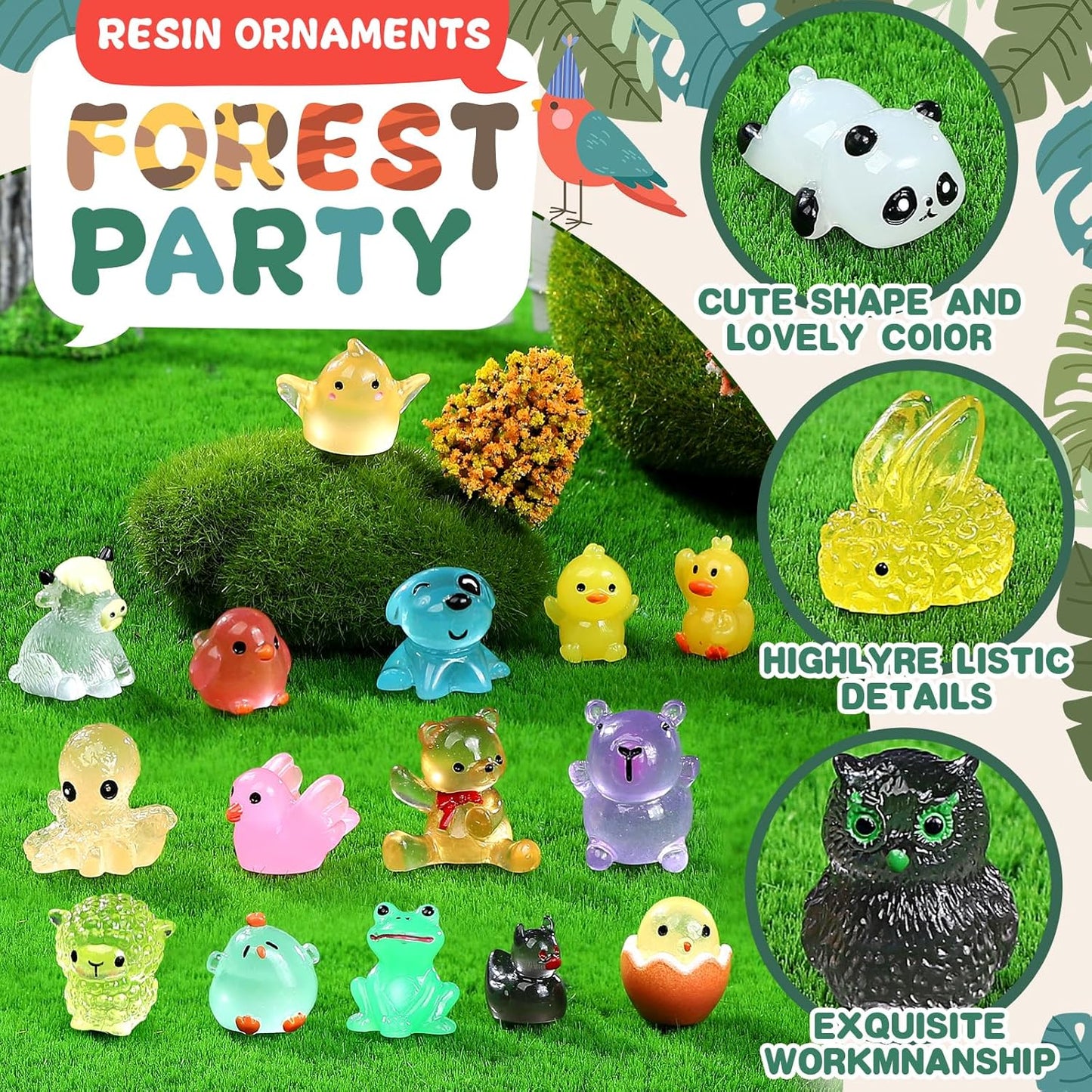 Luminous Mini Resin Animals 100 Pcs Glow in The Dark Resin Animals 100 Styles Miniature Fairy Garden Mini Ducks Figurines Slime Charm for Accessories Landscape Aquarium Potted Decoration