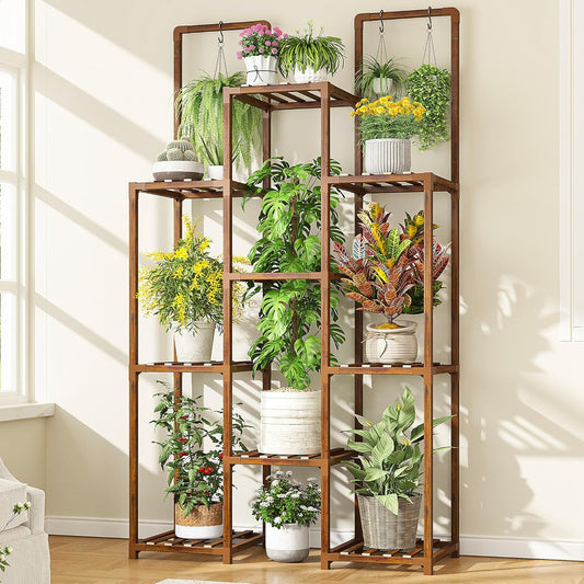 EnHomee Plant Stand Indoor Wood Plant Stand Outdoor Plant Shelves for Multiple Plants Stands with 11-16 Potted for Living Room Patio Balcony Yard Garden 34.2''W×11.8''D×47.4''H