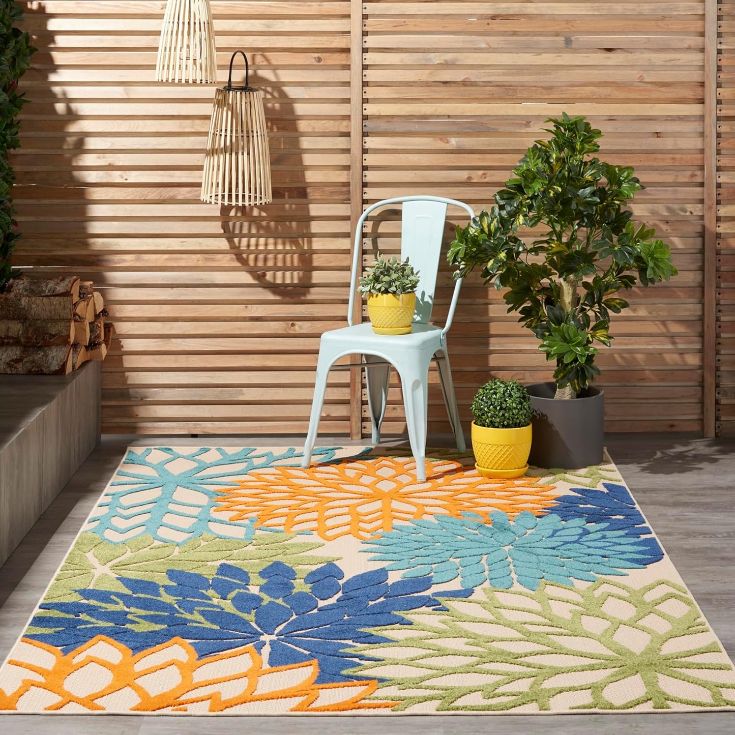 Nourison Aloha Indoor/Outdoor Multicolor 6' x 9' Area Rug, Easy Cleaning, Non Shedding, Bed Room, Living Room, Dining Room, Deck, Backyard, Patio (6x9)