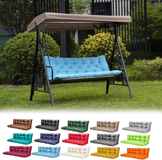 Porch Swing Cushions,Outdoor Cushions 3 Seater Replacement with Backrest, Waterproof Thickened Bench Cushion with Ties for Porch, Patio,Outdoor, Backyard and Garden (Sky Blue 60 * 40 in)