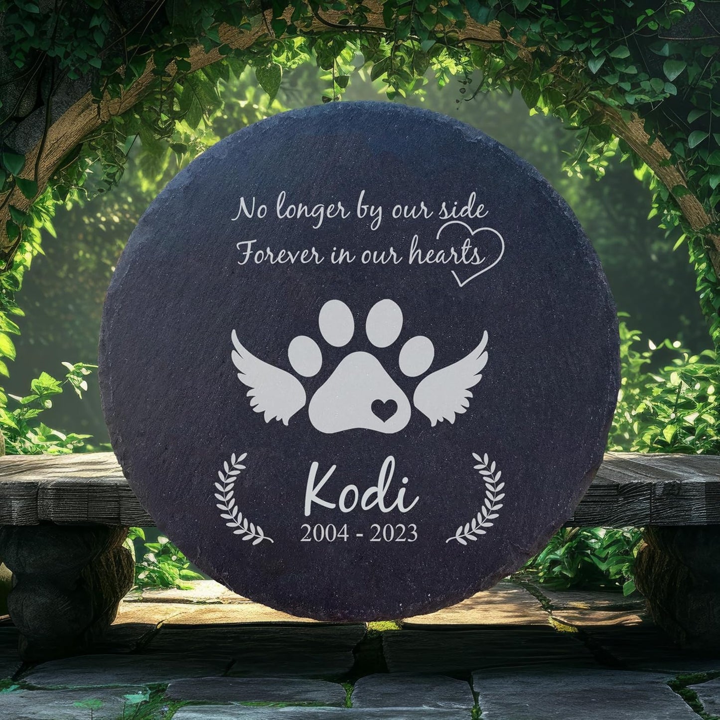 Personalized Pet Memorial Stone for Dogs and Cats | Custom Laser-Etched Weatherproof Garden Grave Marker | Natural Stone Bereavement Headstone Sympathy Gift | 4, 6, 10, or 12 Inch Heart or Circle Shape (A1)