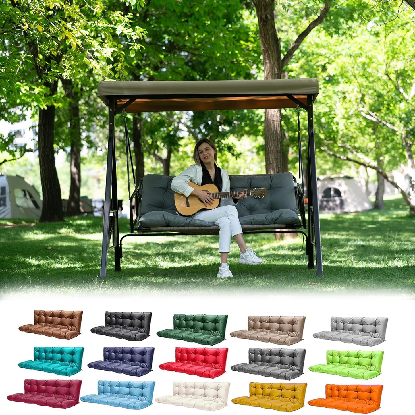 Porch Swing Cushions,Outdoor Cushions 3 Seater Replacement with Backrest, Waterproof Thickened Bench Cushion with Ties for Porch, Patio,Outdoor, Backyard and Garden (Light Gray 60 * 40 in)