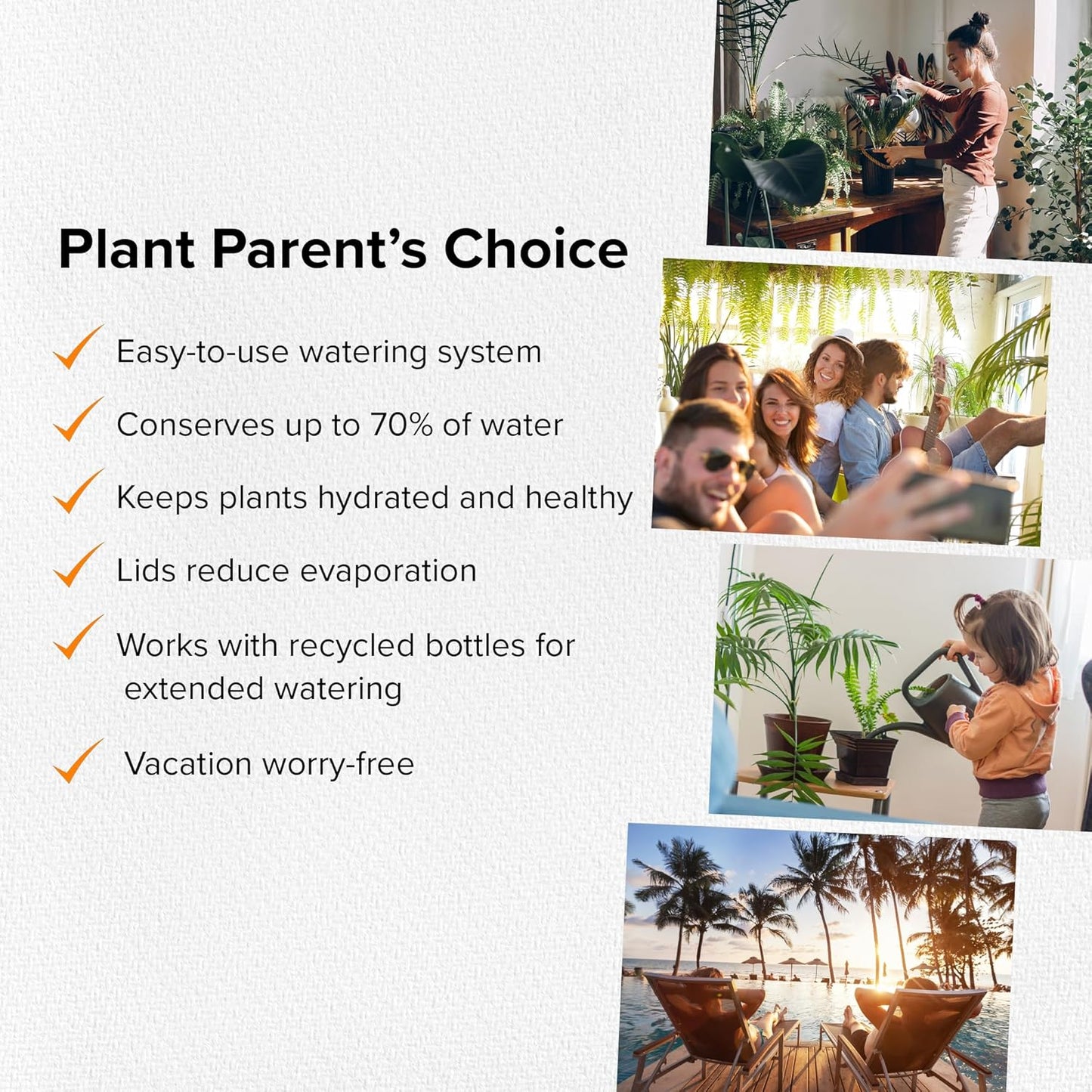 Plant Watering Spikes with Lids - Ideal for 4”-6” Pots - Vacation Friendly - Terracotta - Small - Set of 4