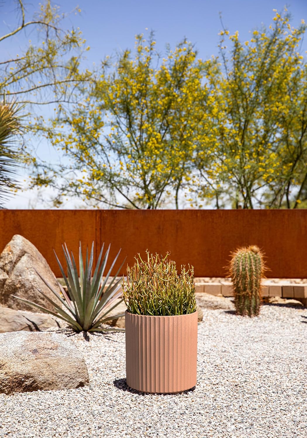 Veradek Demi Series Round Planter for Porch, Patio, Backyard | Durable Plastic-Stone Composite Material | Modern Décor for Tall Plants, Flowers