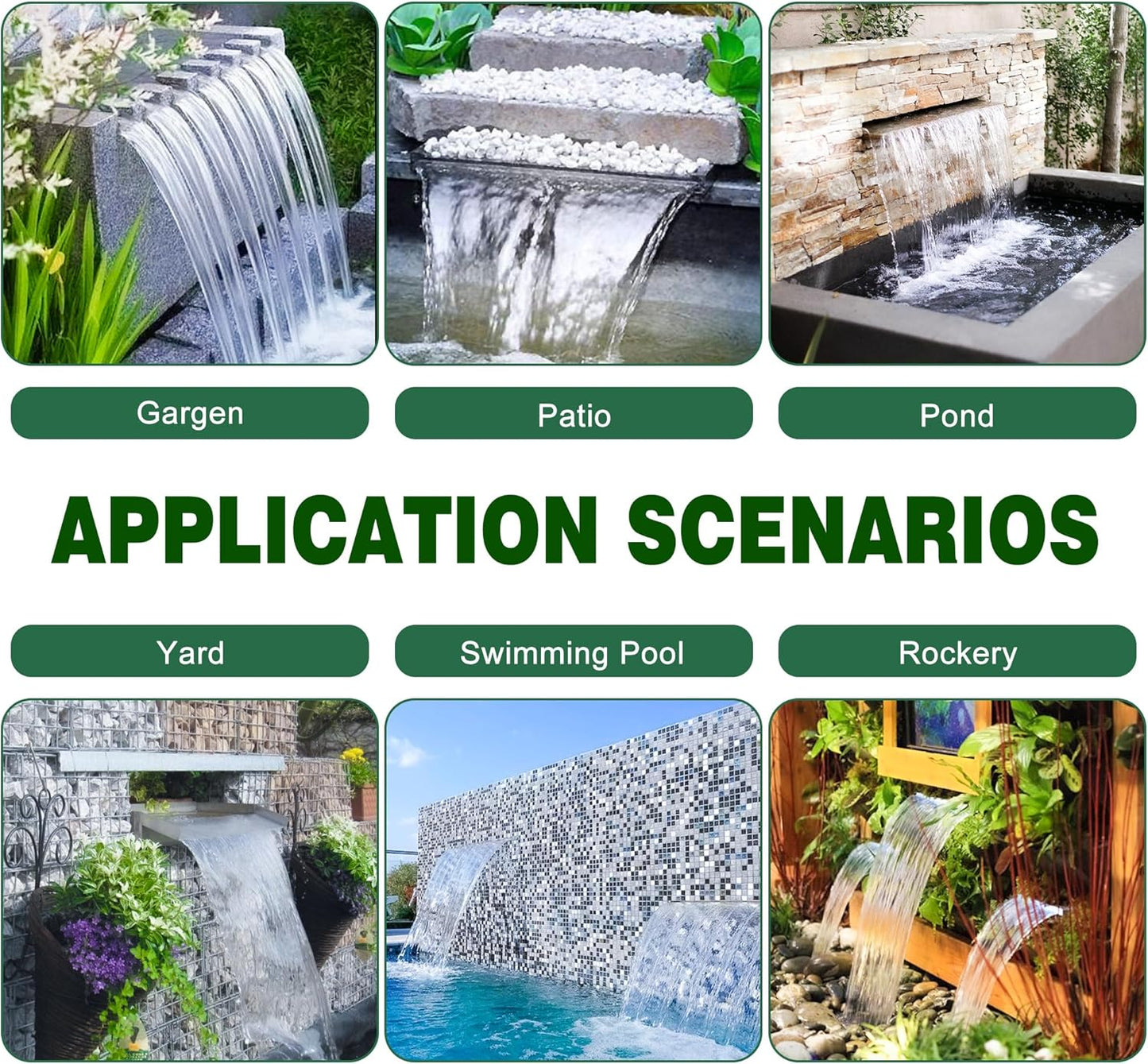 LONGRUN Waterfall Pool Fountain, Updated 5.9'' Wider Open Lip Stainless Steel Waterfall Spillway, Decorative Water Feature for Swimming Pools, Koi Ponds, Spa & Garden - 35.4''