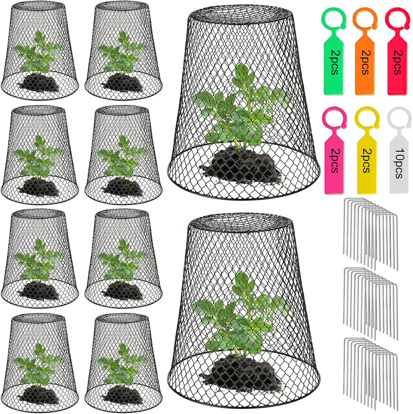 Chicken Wire Cloche Plant Covers - Garden Plant Cloche Metal Heavy Duty Plant Protectors from Animals for Keeping Bunnies Chicken Squirrels Birds Other Out (10, Black)