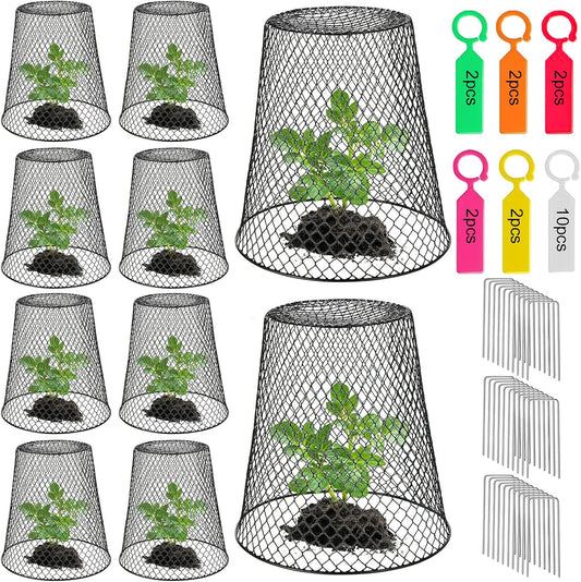 Chicken Wire Cloche Plant Covers - Garden Plant Cloche Metal Heavy Duty Plant Protectors from Animals for Keeping Bunnies Chicken Squirrels Birds Other Out (10, Black)