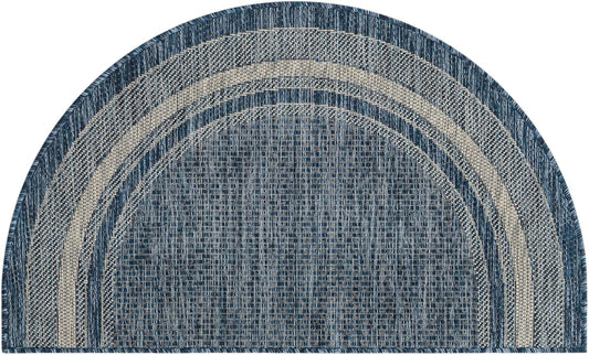 Unique Loom Outdoor Border Collection Area Rug - Soft Border (2' 2" x 3' 7" Hearth, Blue/ Ivory)