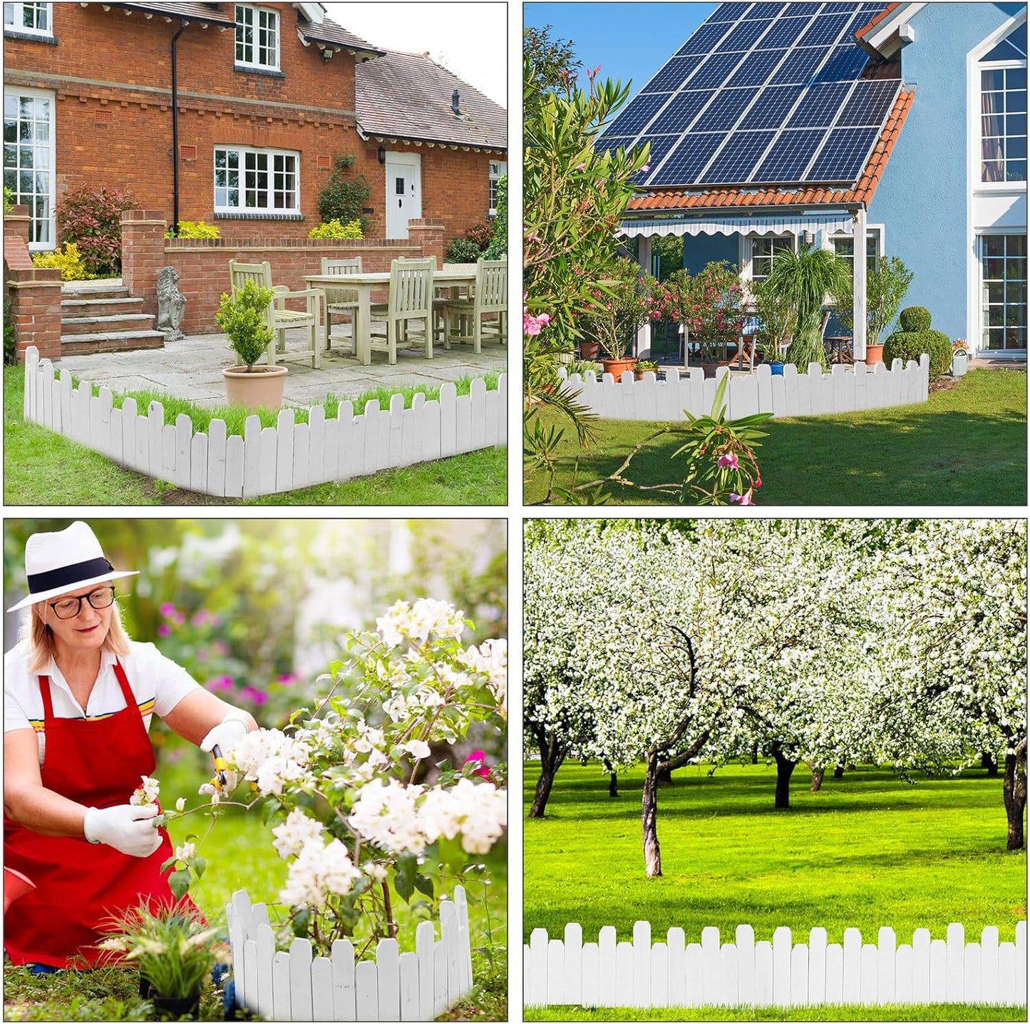 Soaoo 6 Pack Wood Garden Edging Border Outdoor Landscape Edging Flexible Decorative Garden Fence Border with White Gloves for Lawn Yard Tree Flower Bed Pathway (White)