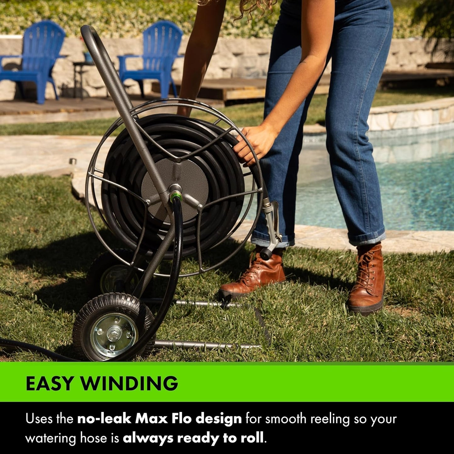 Yard Butler Hose Reel Cart with Wheels Heavy Duty 200 Foot Metal Hose Reel Suitable for Gardens, Lawns and Outdoor - IHT-2EZ