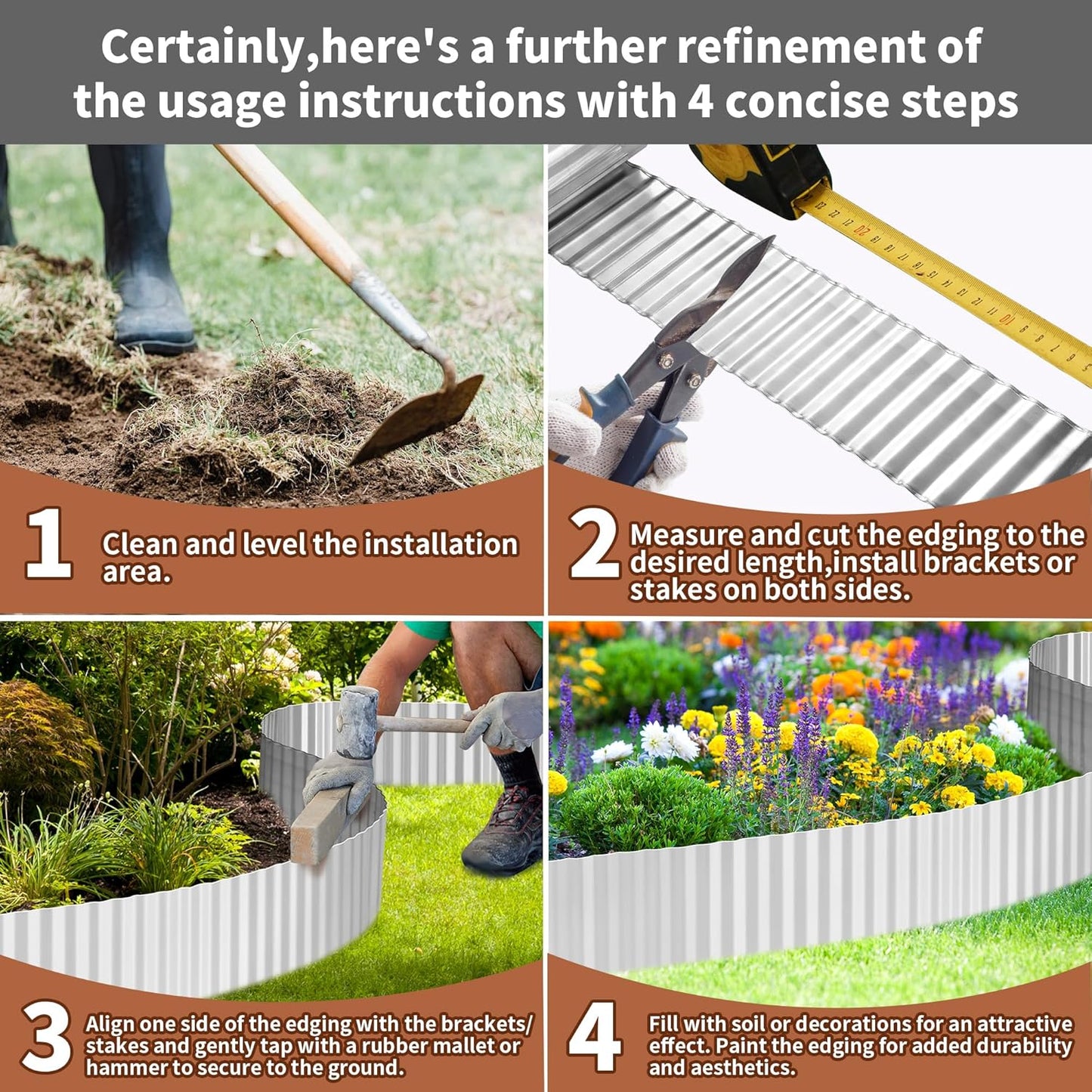 Corrugated Metal Garden Edging, 6"×20Ft Durable Metal Landscape Edging, Modern Corrugated Design for DIY Flower Beds and Landscaping Borders(Silver)