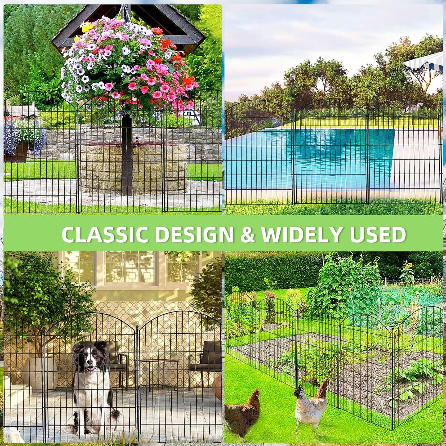 Decorative Garden Fence 40in (H) x24ft (L), 10 Pack No Dig Fence Animal Barrier for Dog, Arched Flower Bed Edging, Wire Border Panel Fencing for Yard Patio Outdoor Decor